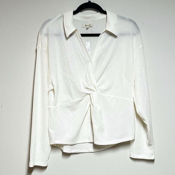 NWT Madewell Twist front Blouse Top Cream Sz L - Picture 3 of 8